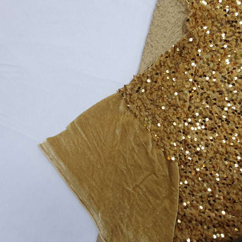 Sequin on Stretch Velvet With Luxury Sequins all Over 5mm Shining Sequin 2-way Stretch 60” Wide