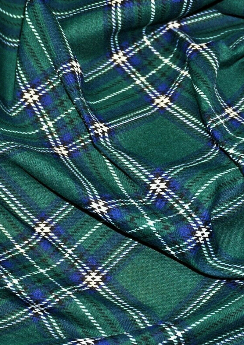 Green Tartan Polycotton Fabric 45" Scottish Style Check Kids D