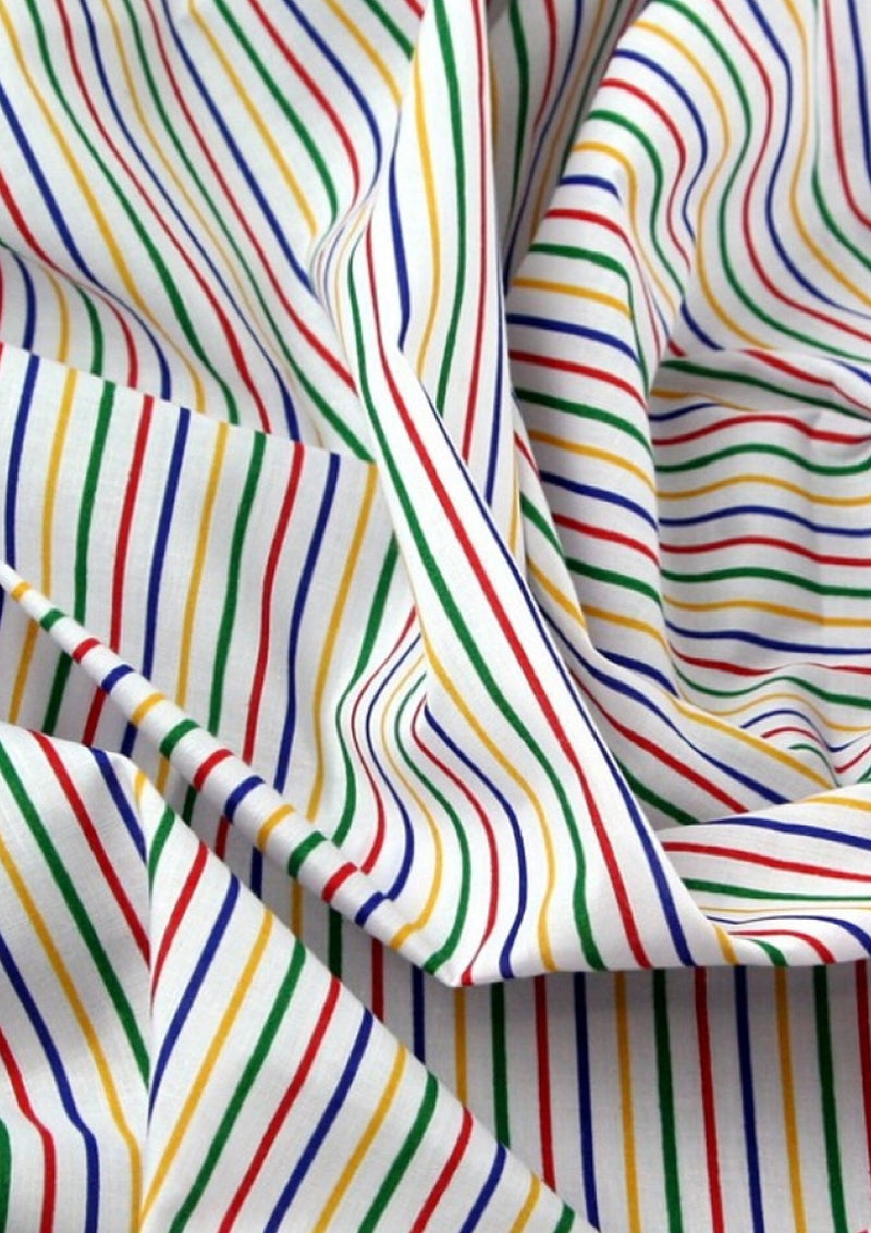 Multicoloured Stripes Polycotton Print Fabric 45" Wide ROSE & HUBBLE Branded 2mm Rainbow Horizontal Lines Crafts Dress Material D