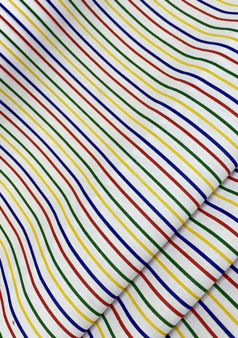 Multicoloured Stripes Polycotton Print Fabric Rainbow Horizontal Lines 45" D