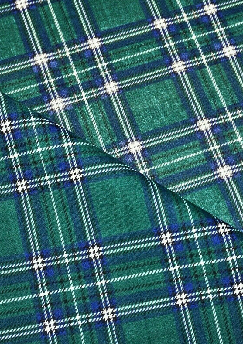 Green Tartan Polycotton Fabric 45" Scottish Style Check Kids D