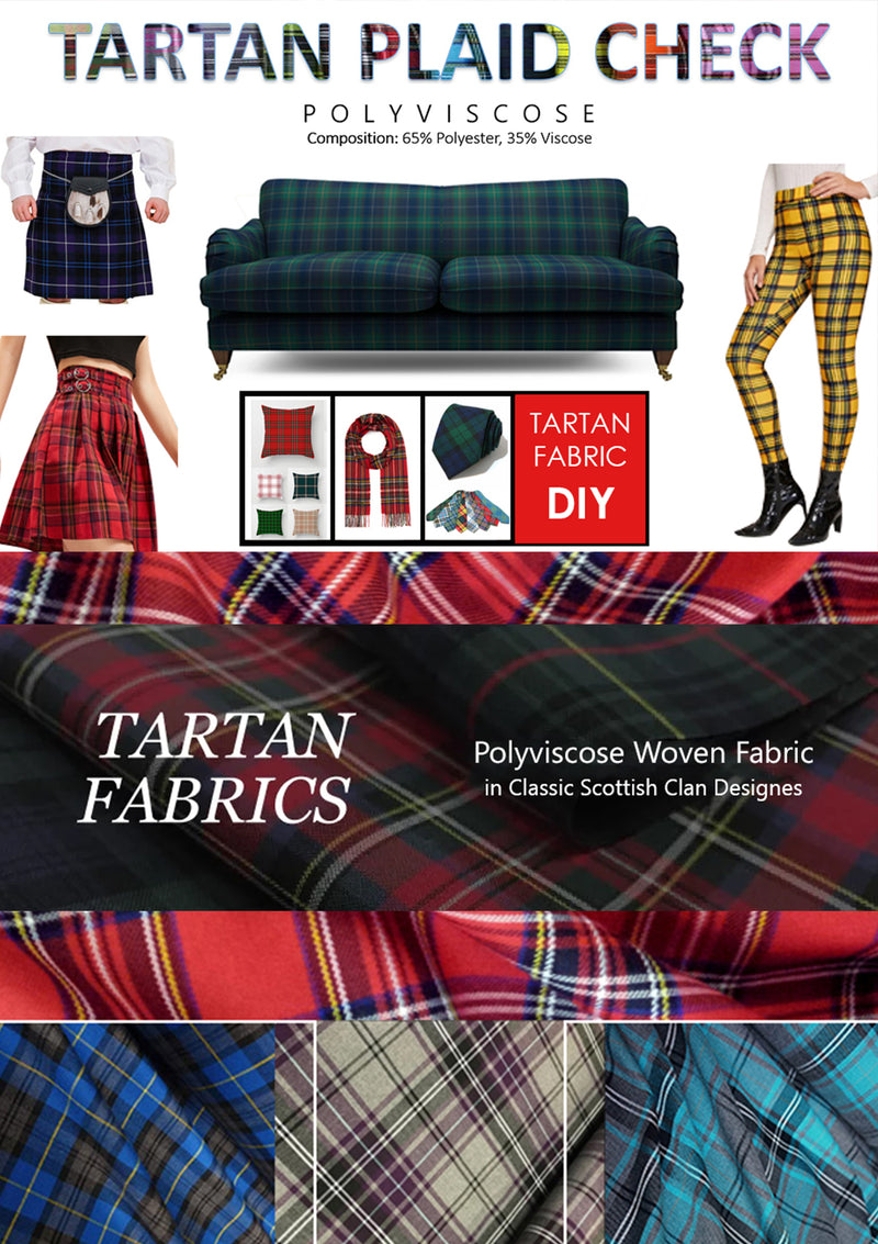 Fashion Cherry Tartan Fashion Fabric 58" (145 cms) Wide Scottish Plaid/Check Polyviscose Woven Fabric ideal for Fashiona and Upholstery