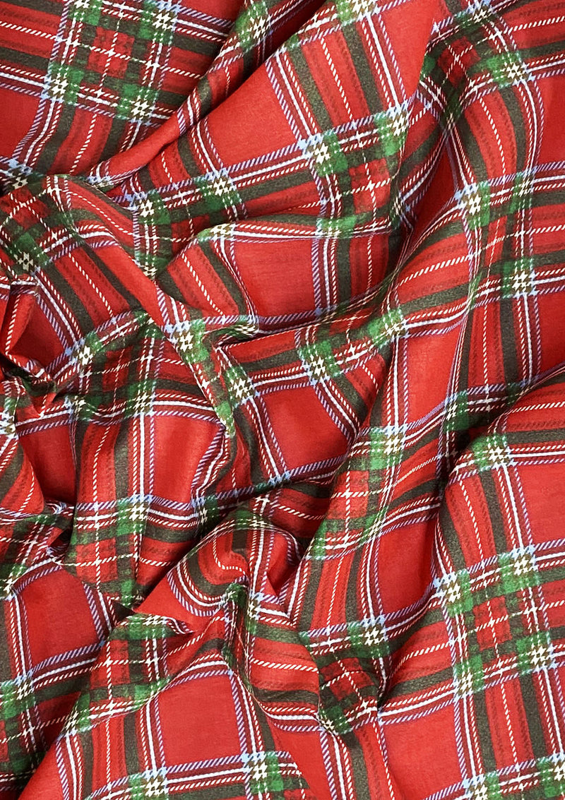 Red Tartan Polycotton Fabric 45" Scottish Style Check Kids D