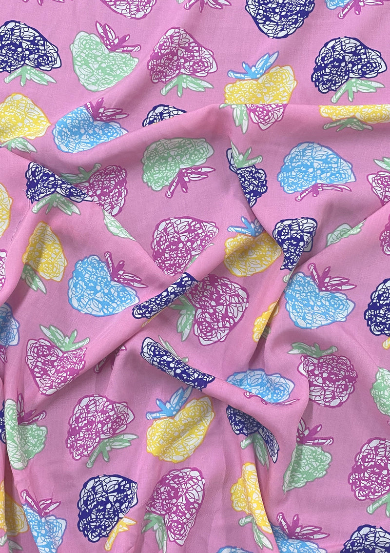 Strawberry Printed Viscose Fabric Designer Multi Rayon Charlie Crafting & Dressmakig Material D