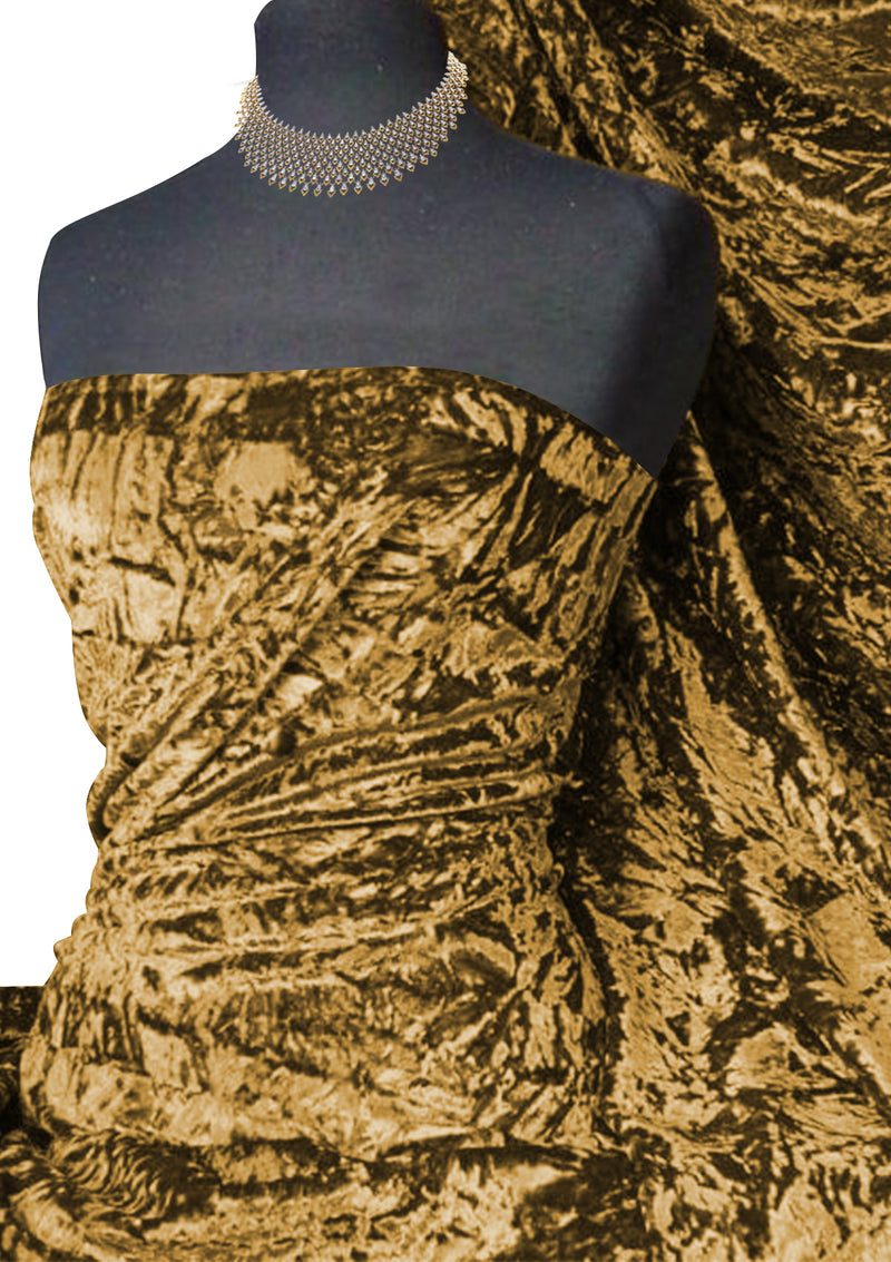 Antique Gold Premium Spun Ice Crush Effect Velvet 2 Way Spandex 60" Craft, Dress & Decoration