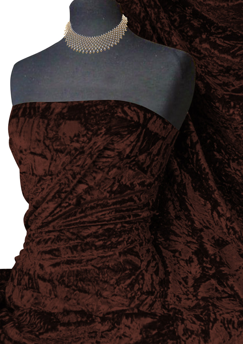 Chocolate Brown Premium Spun Ice Crush Effect Velvet 2 Way Spandex 60" Craft, Dress & Decoration