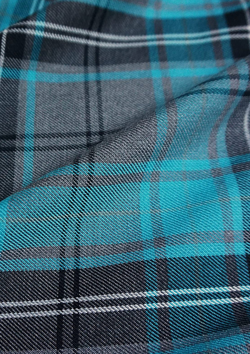 Fashion Turquoise Tartan Fashion Fabric 58" (145 cms) Wide Scottish Plaid/Check Polyviscose Woven Fabric ideal for Fashiona and Upholstery