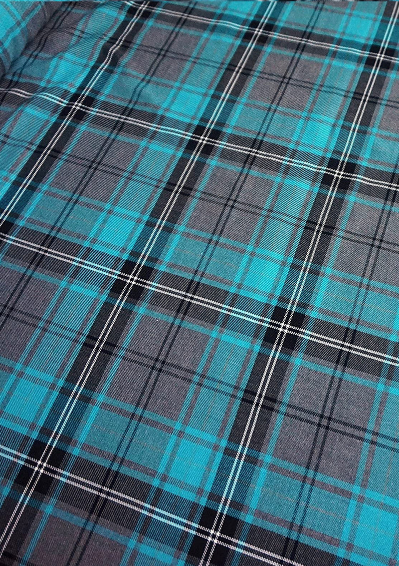 Fashion Turquoise Tartan Fashion Fabric 58" (145 cms) Wide Scottish Plaid/Check Polyviscose Woven Fabric ideal for Fashiona and Upholstery