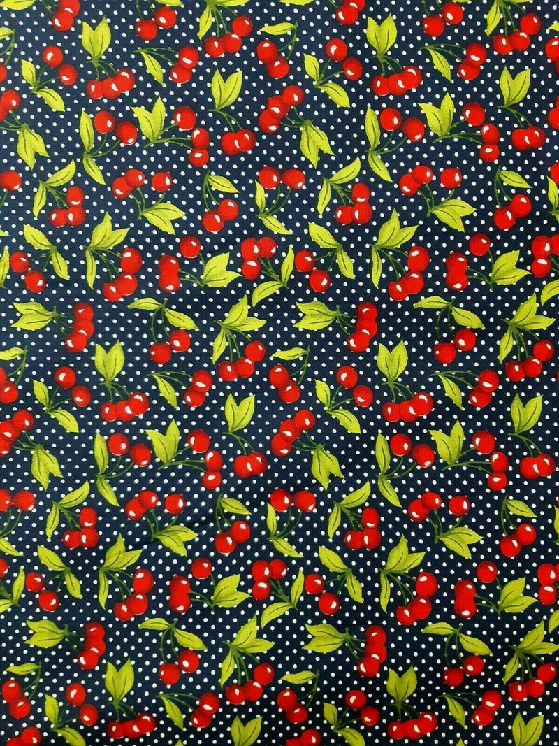 CHERRIES + DOTS 100% 45"CRAFT COTTON POPLIN PRINT D