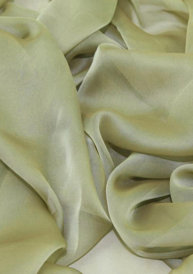 Olive Green Chiffon Shot Fabric Cationic Silky Touch Fashion 60" Dress, Sarong & Decoration