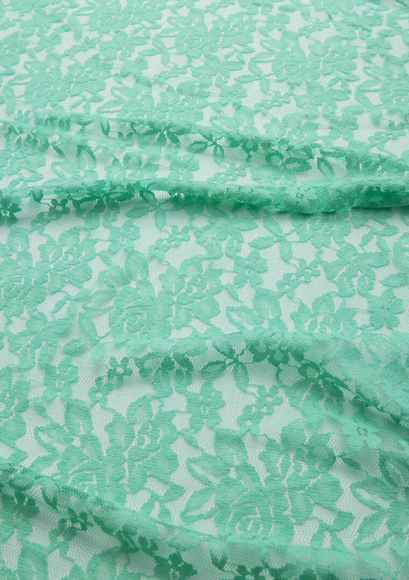 Spearmint Lace Stretch Dress Material In A Rose Floral Pattern Flo Clrs Nylon Spandex 60"