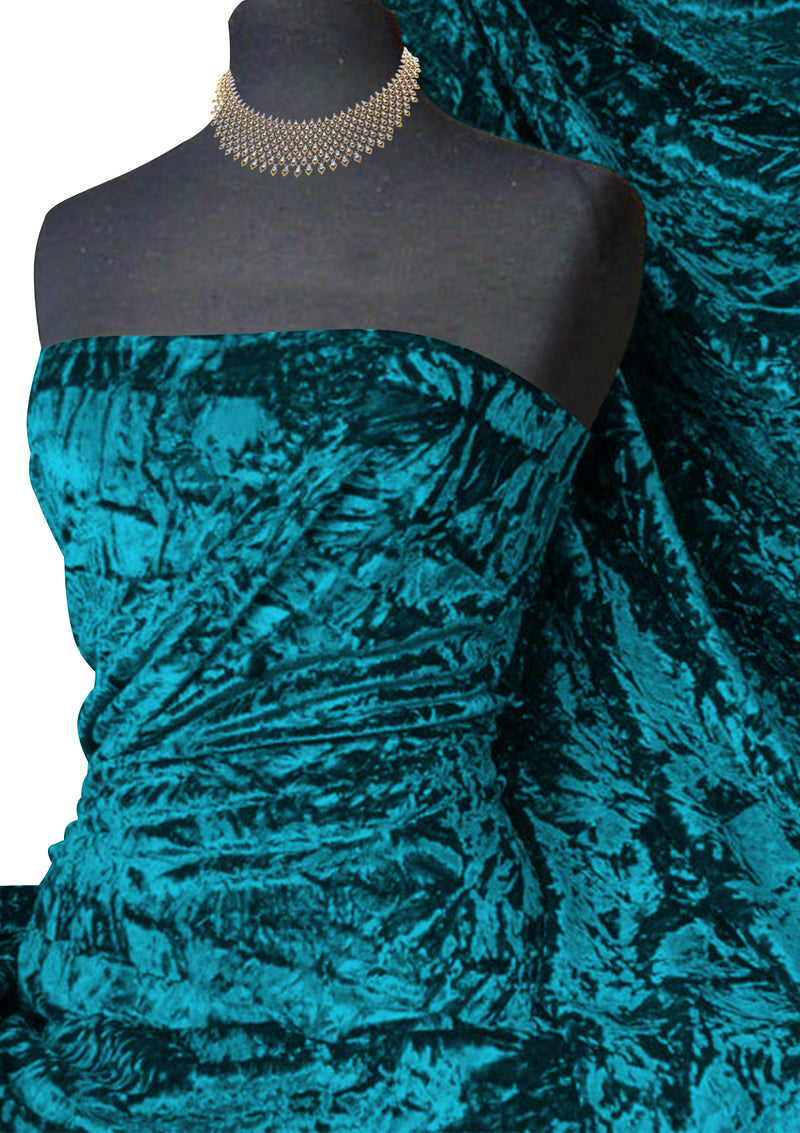 Turquoise Premium Spun Ice Crush Effect Velvet 2 Way Spandex 60" Craft, Dress & Decoration