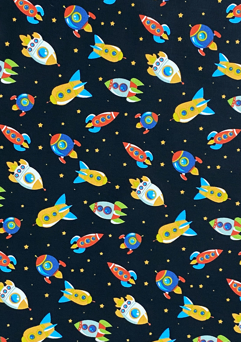 Rockets Spaceships Cotton Print Fabric Space Theme 45" Wide 100% Craft Poplin Dress Material D