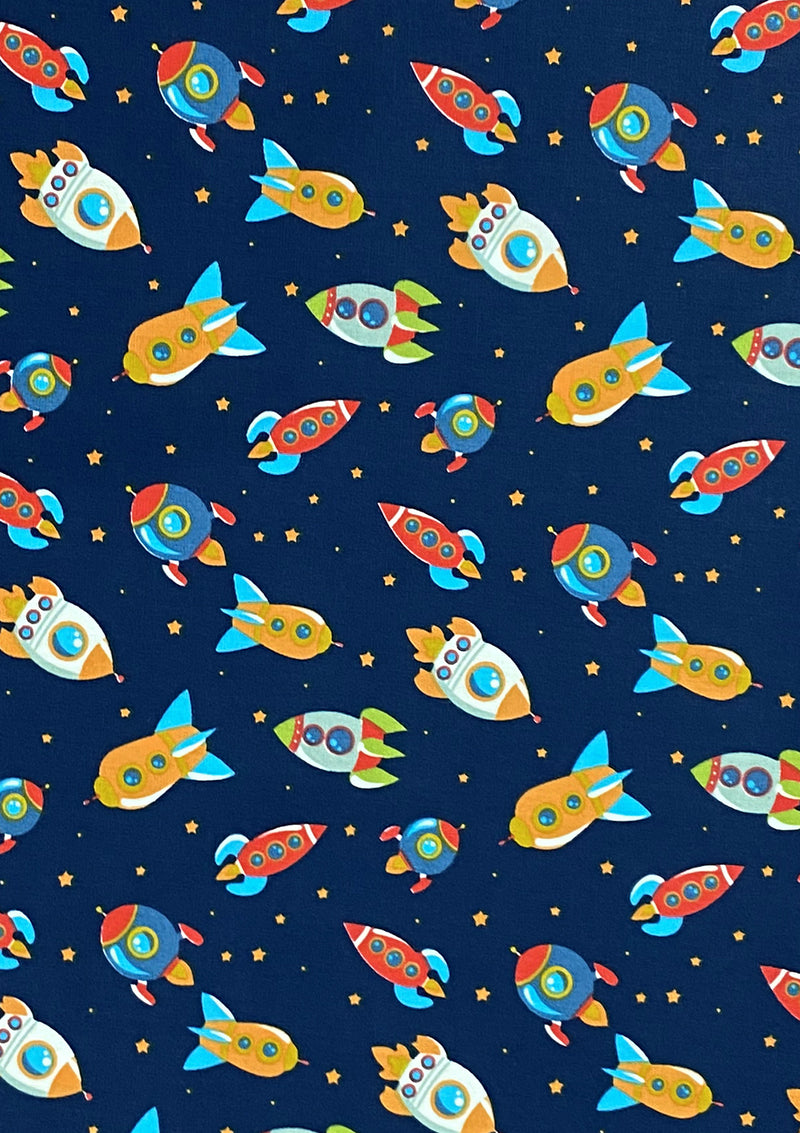 Rockets Spaceships Print Cotton Fabric 45" Wide Poplin Space Theme Dress D