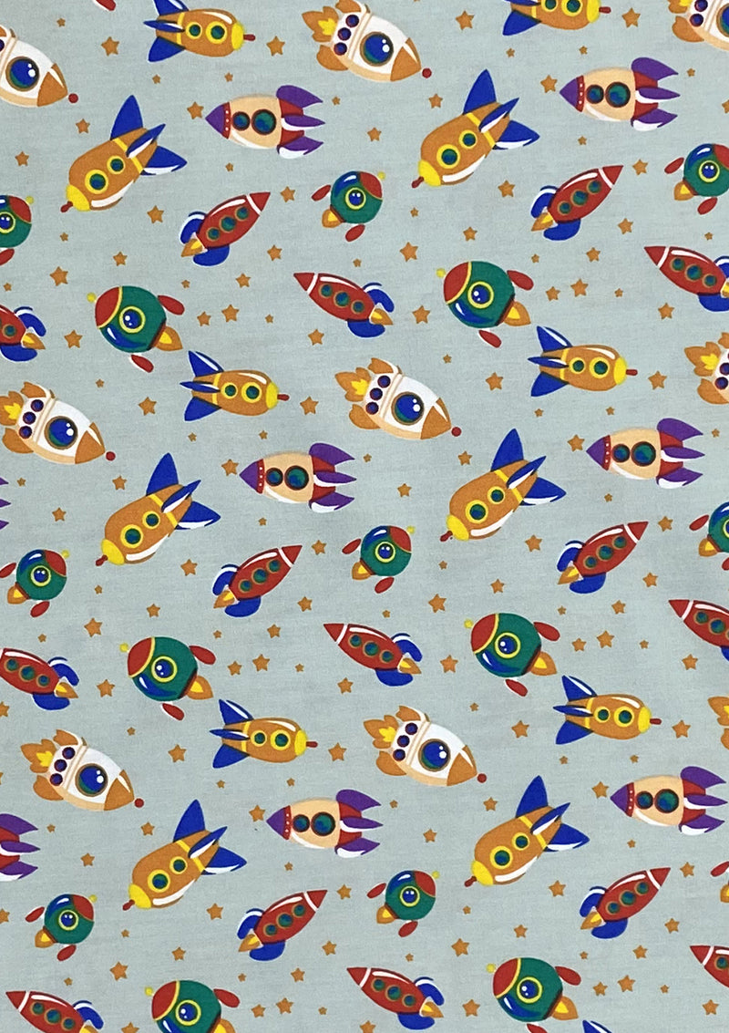 Rockets Spaceships Cotton Print Fabric Space Theme 45" Wide 100% Craft Poplin Dress Material D