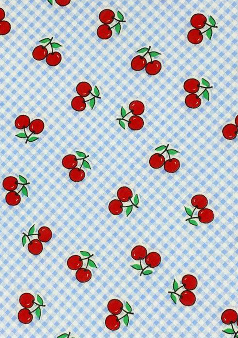 Gingham Cherry Jersey Fabric Cotton Blend Spandex 4-Way Stretch 60’’ Wide - Blue