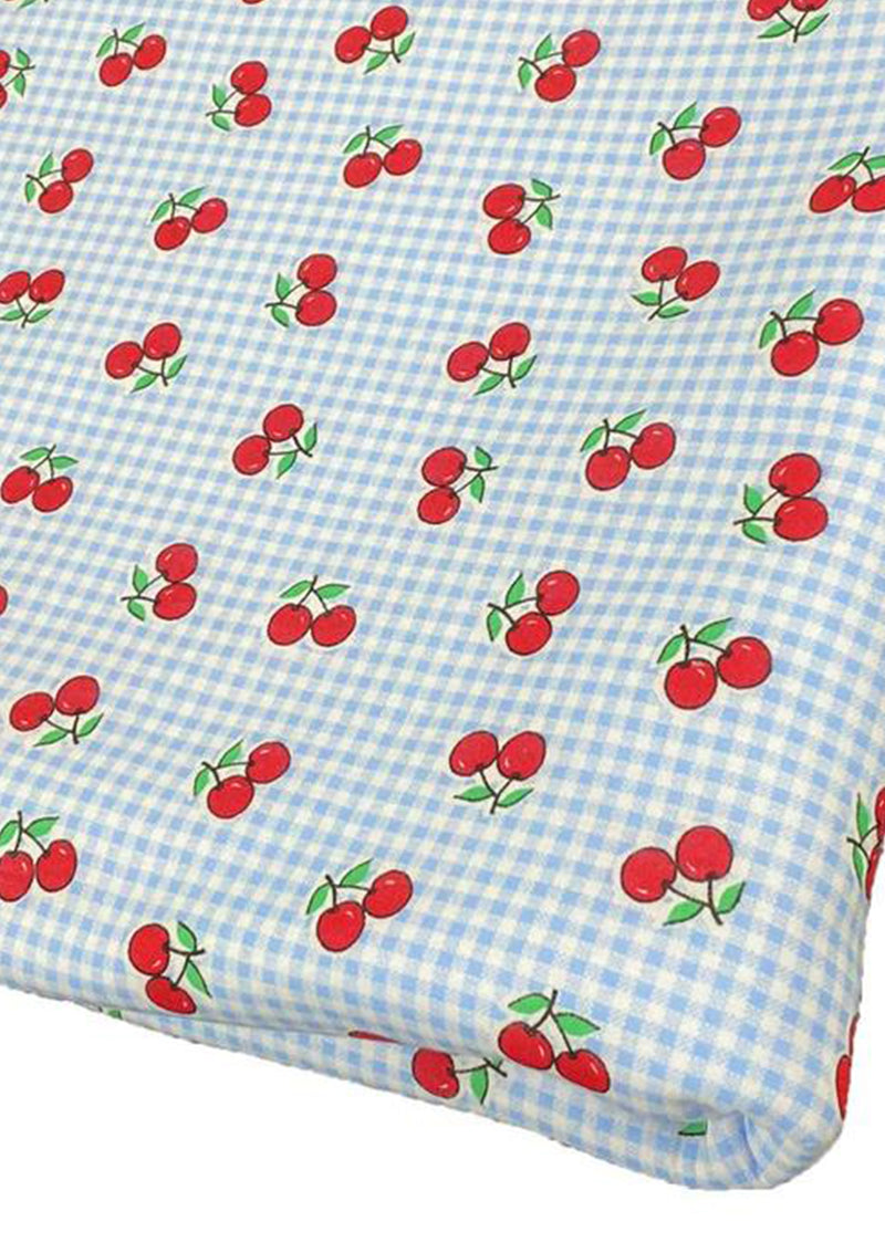 Gingham Cherry Jersey Fabric Cotton Blend Spandex 4-Way Stretch 60’’ Wide - Blue