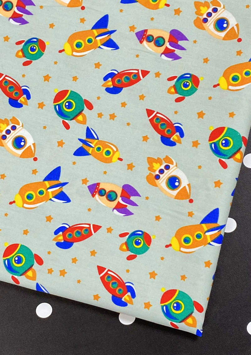 Rockets Spaceships Cotton Print Fabric Space Theme 45" Wide 100% Craft Poplin Dress Material D