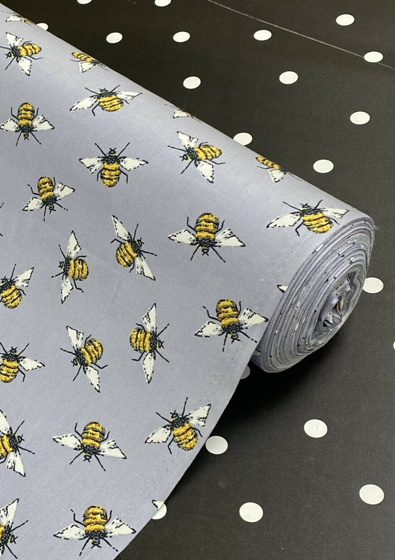 Cotton Canvas Grey Bee Fabric